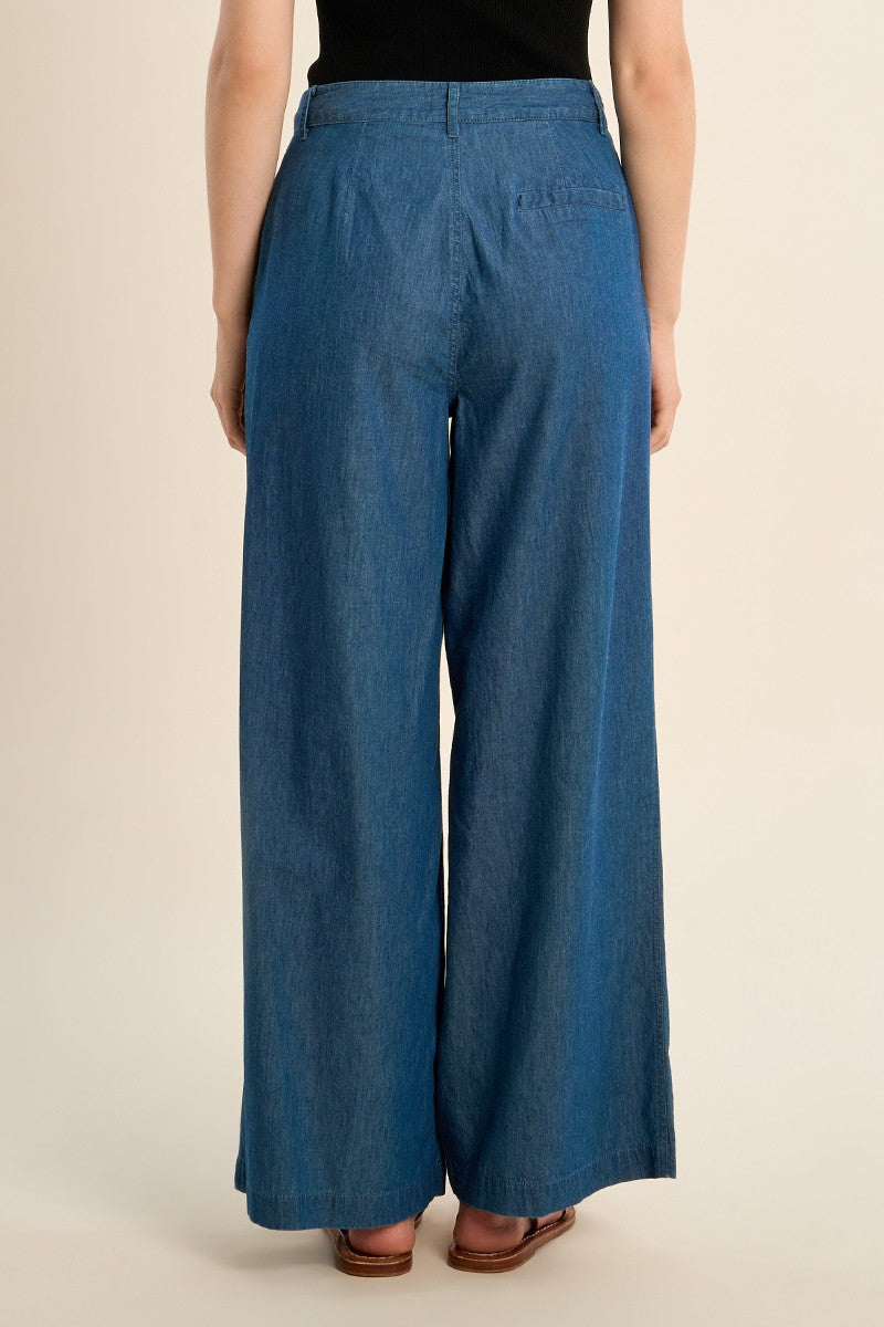 Molly Bracken Dark Blue Cotton Wide Leg Trousers