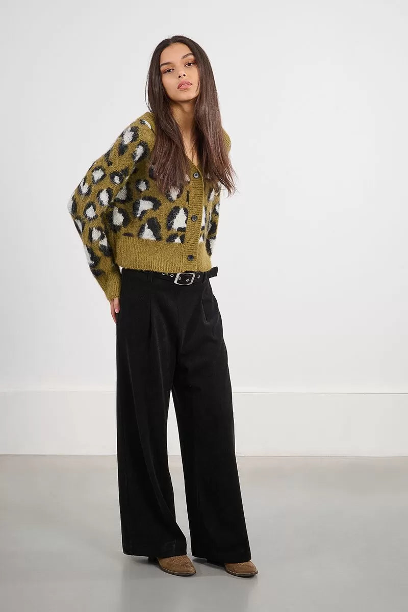 Molly Bracken Khaki Cropped Leopard Cardigan
