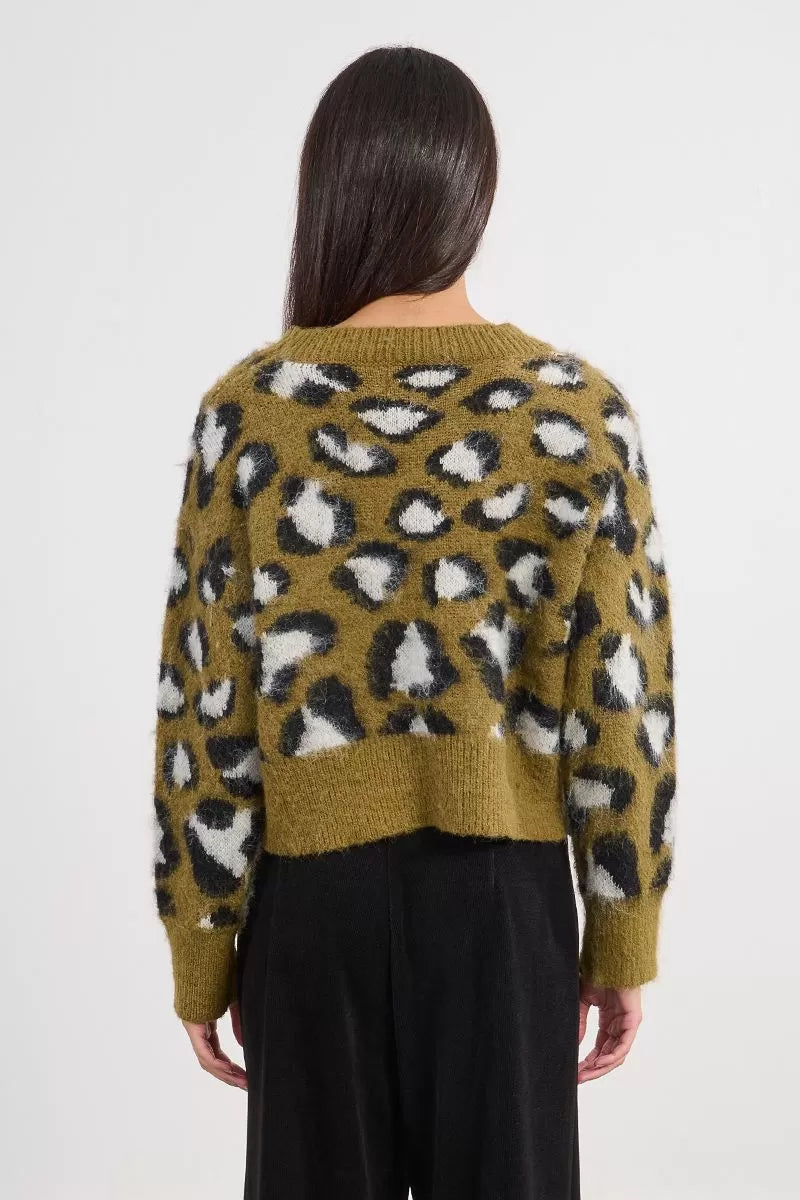 Molly Bracken Khaki Cropped Leopard Cardigan
