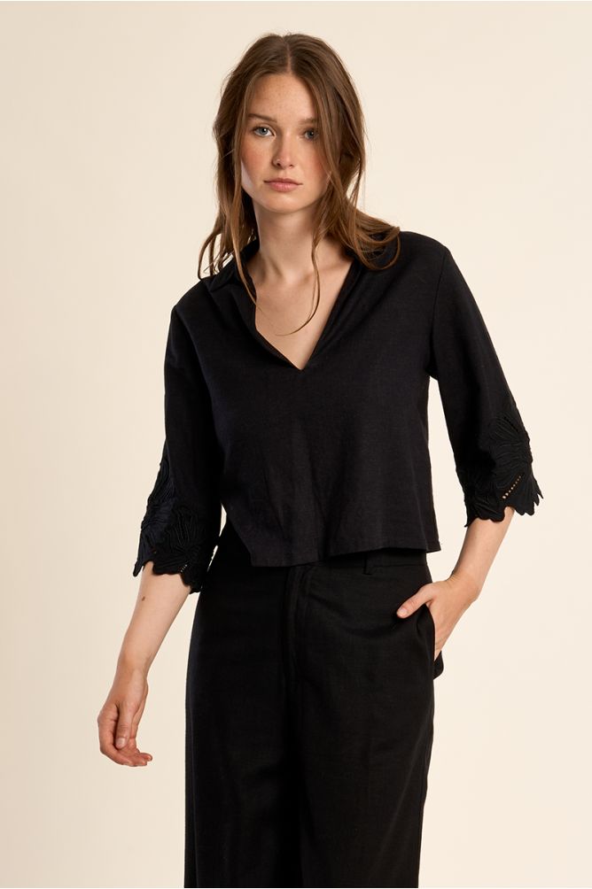 Molly Bracken Cropped Cotton/Linen Black