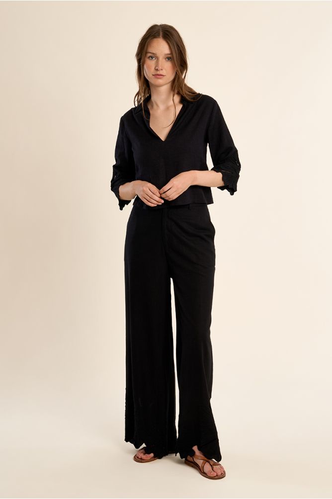 Molly Bracken Cropped Cotton/Linen Black