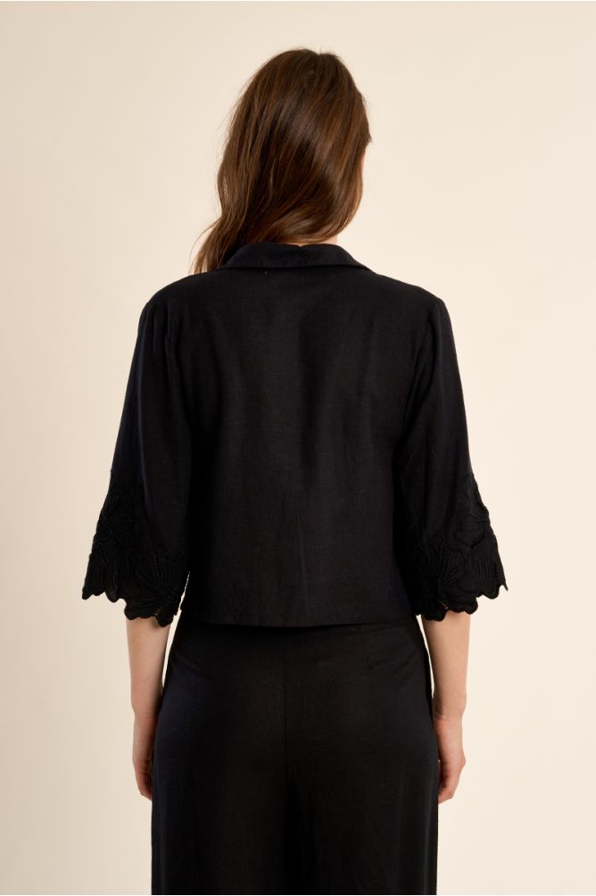 Molly Bracken Cropped Cotton/Linen Black