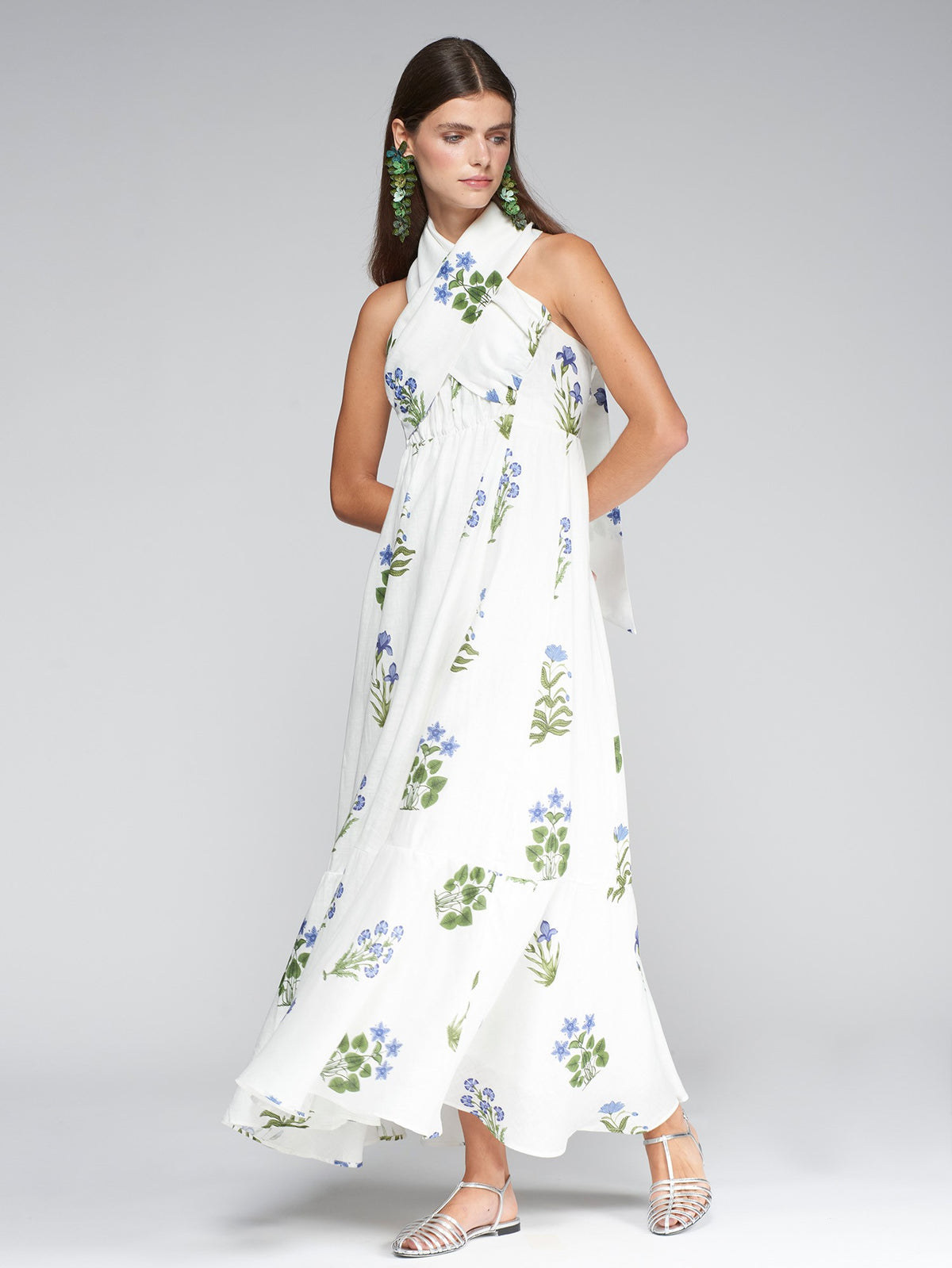 Vilagallo Flor Azul Lino Dress