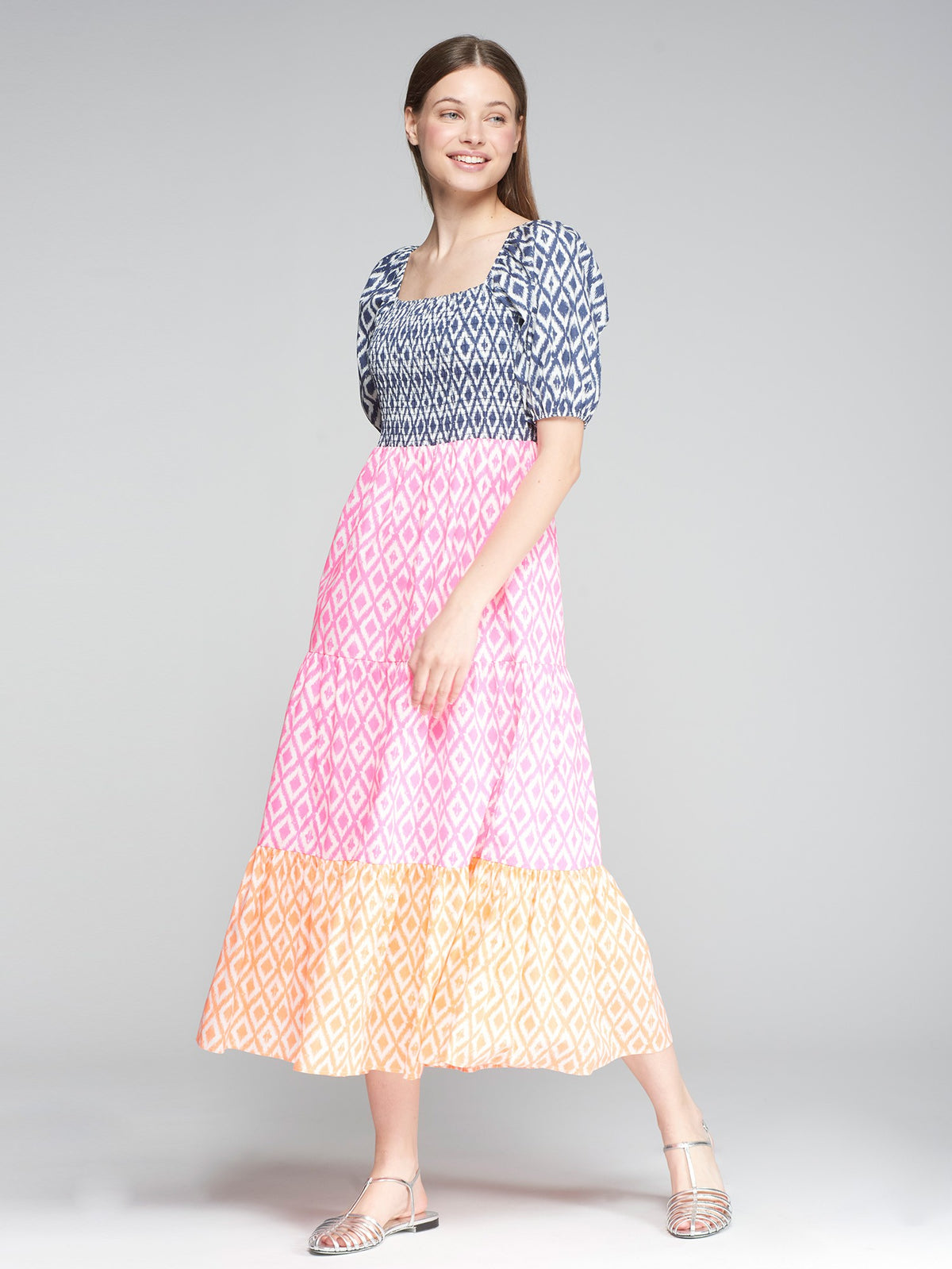 Vilagallo Vetora Ikat Fluro Rosa Dress