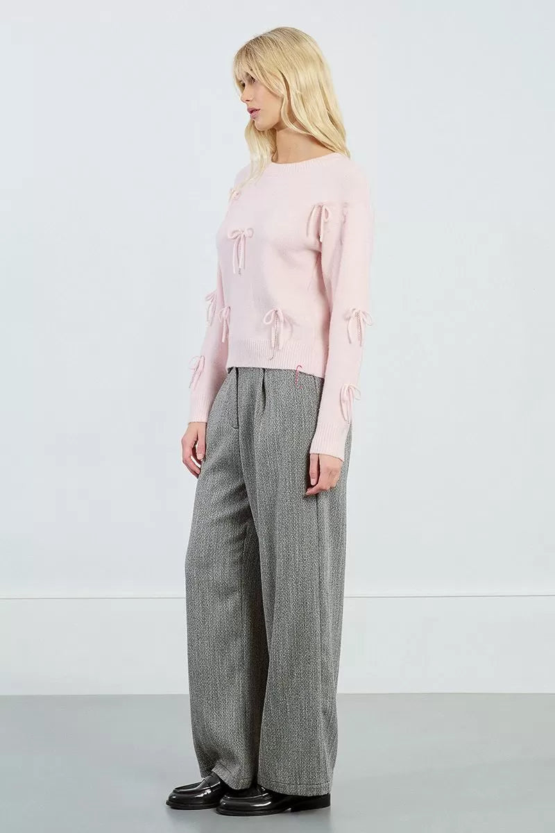 Molly Bracken Embossed Bow Light Pink Sweater