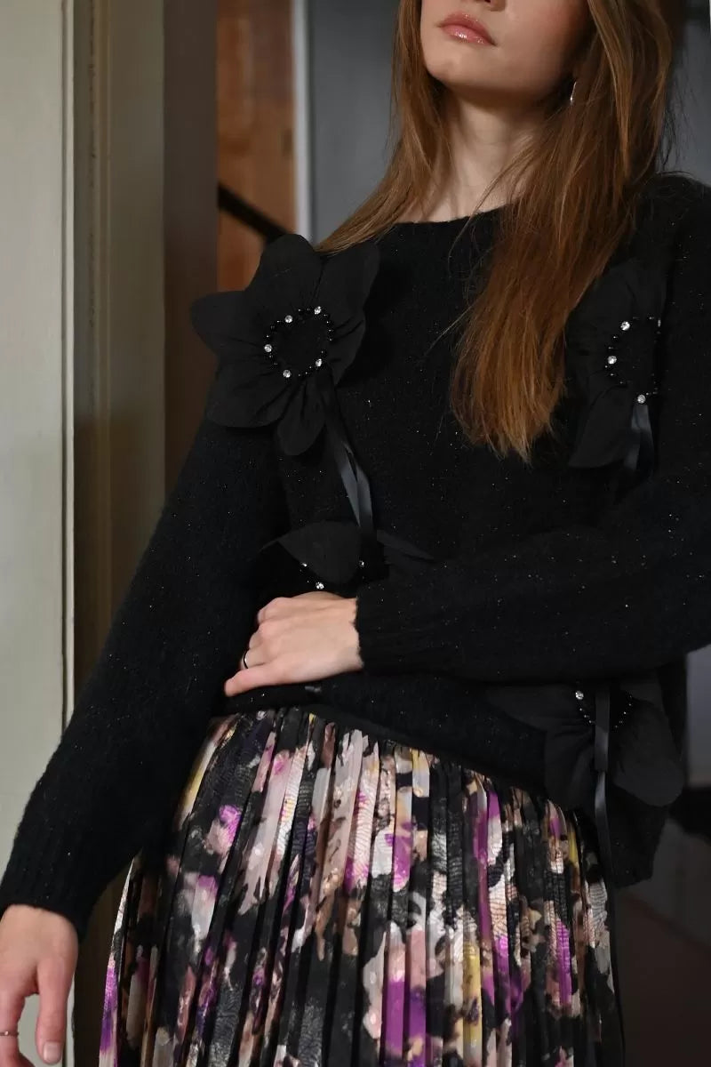 Molly Bracken Embossed Floral Knit Sweater