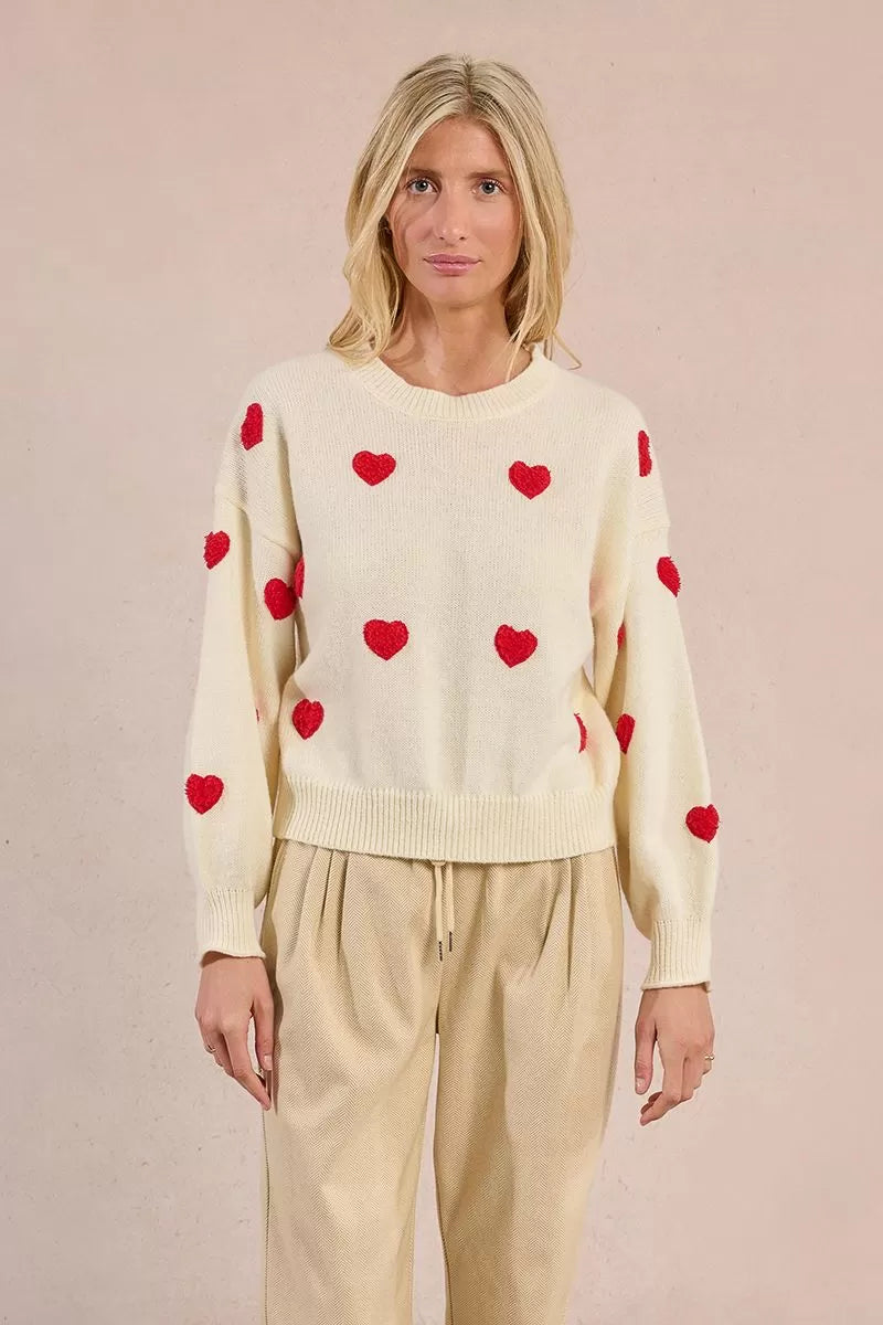 Molly Bracken Embossed Off White Heart Sweater