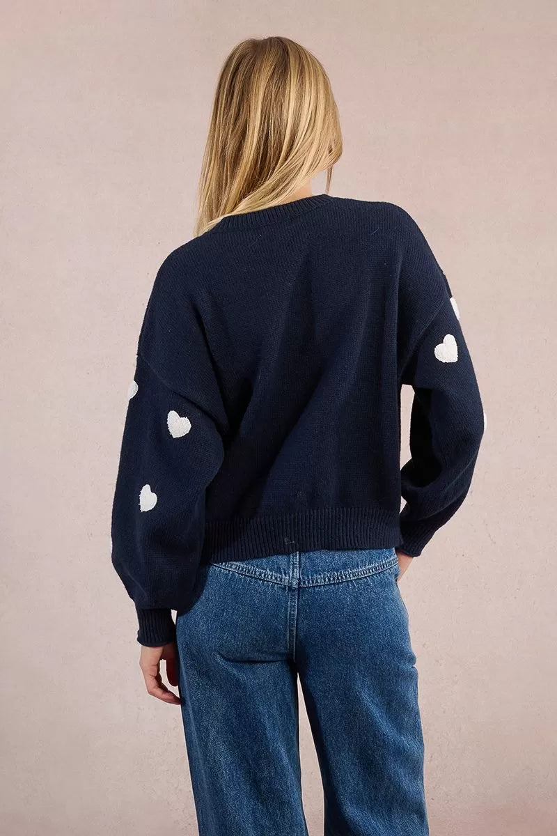 Molly Bracken Navy Embossed Heart Sweater