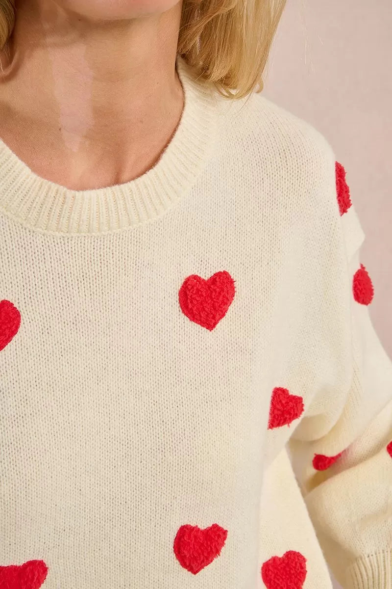 Molly Bracken Embossed Off White Heart Sweater