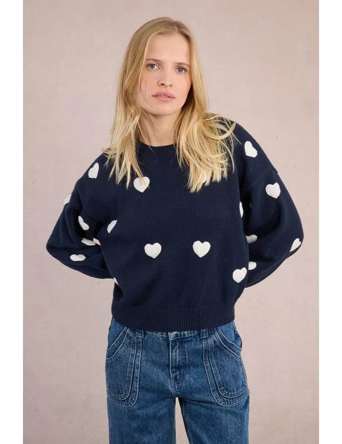Molly Bracken Navy Embossed Heart Sweater
