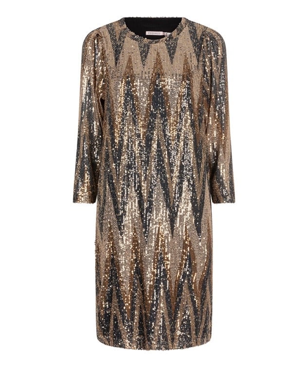 Esqualo Bronze Zig Zag Sequin Dress