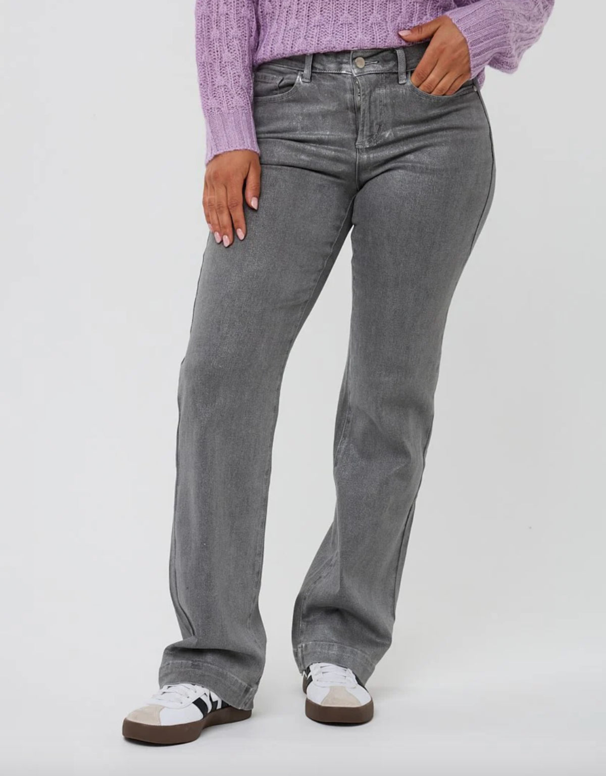 Esqualo Grey Metallic Straight Jeans