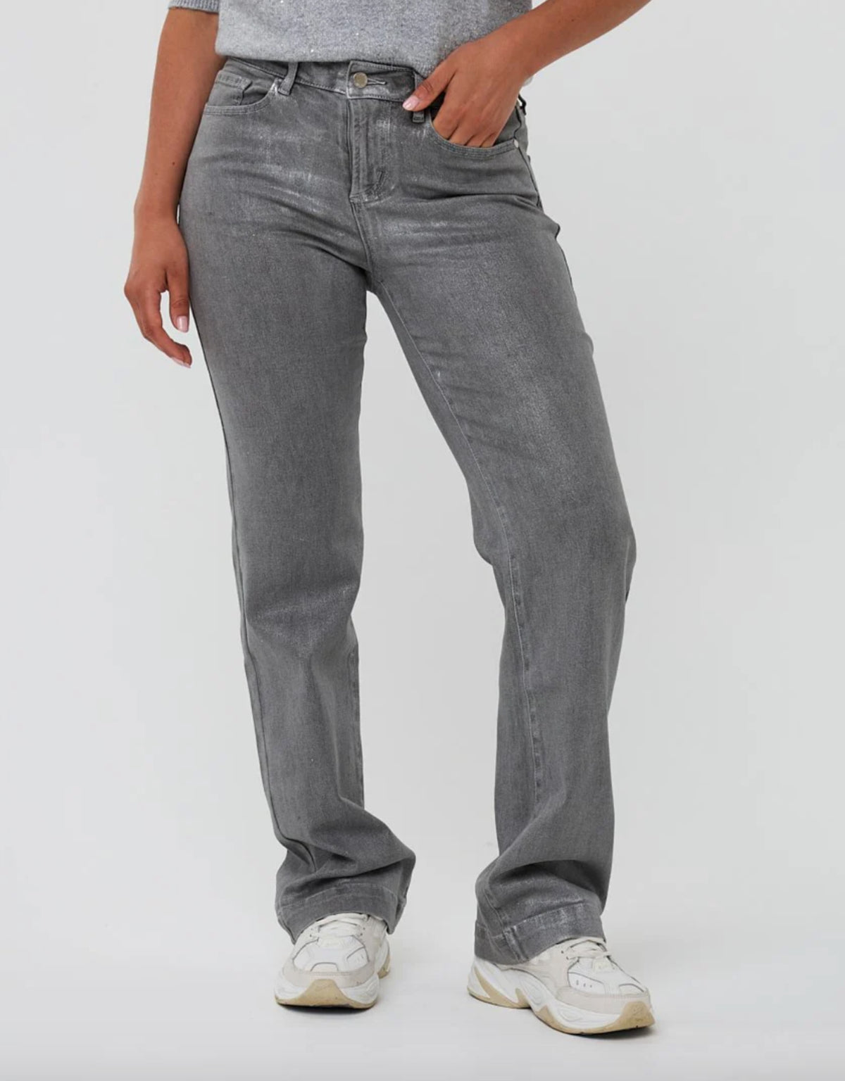 Esqualo Grey Metallic Straight Jeans