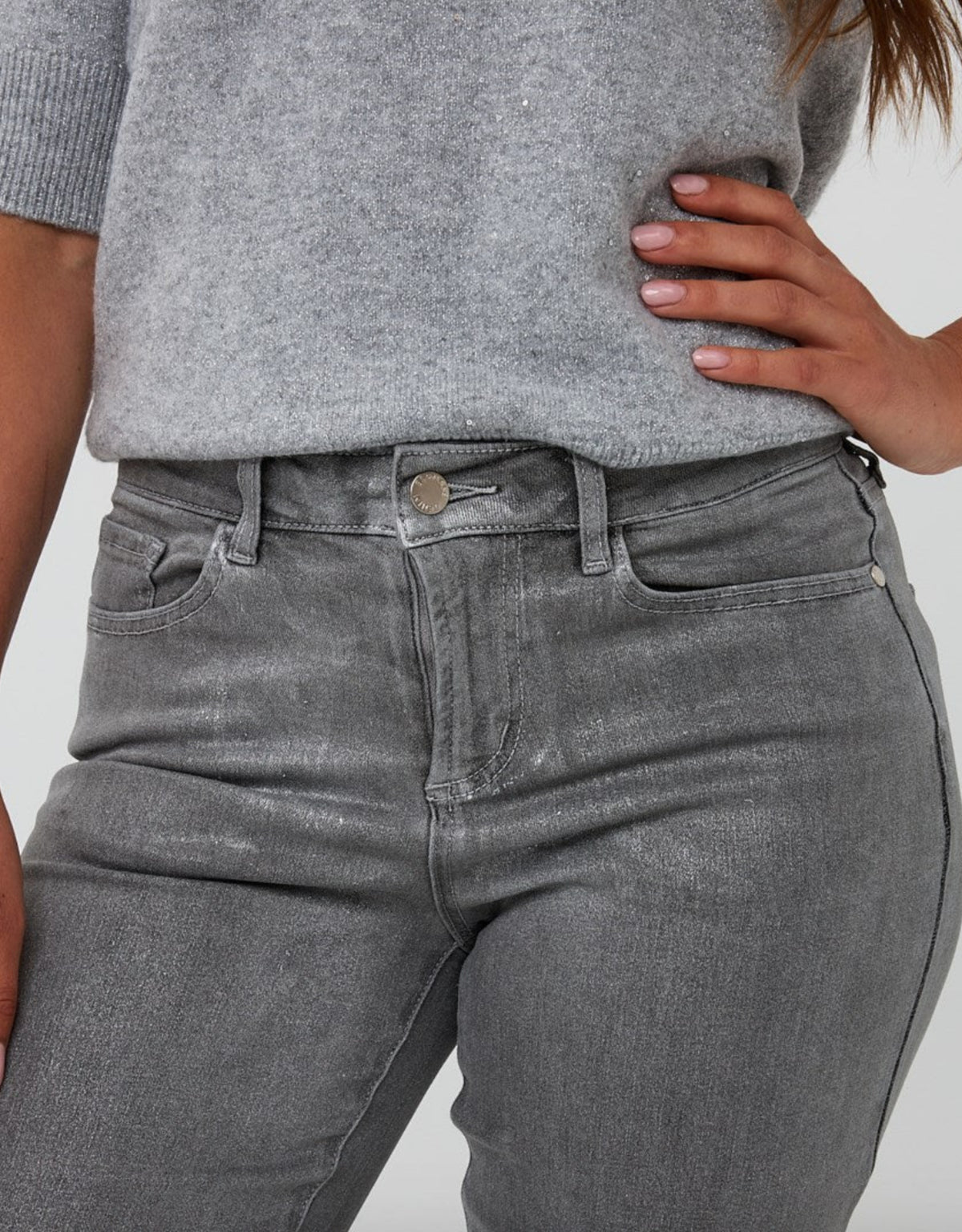 Esqualo Grey Metallic Straight Jeans