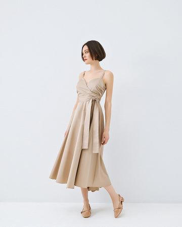 ess Fashion Maxi Sleeveless Wrap Beige Dress
