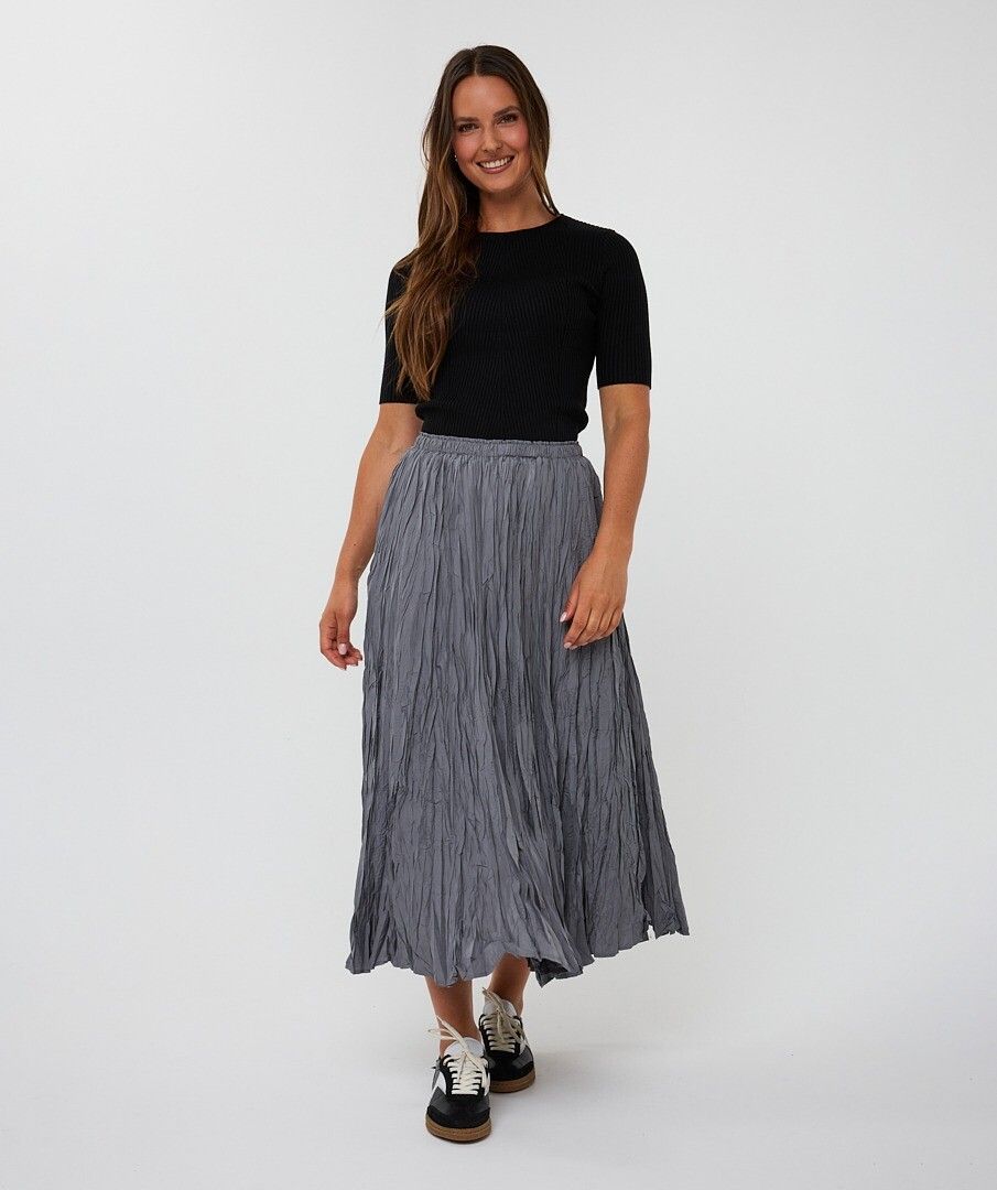 Esqualo Grey Crinkle Midi Skirt