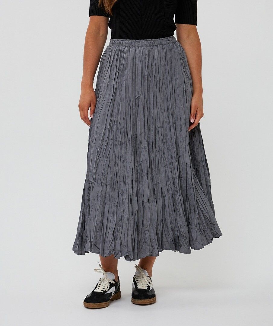 Esqualo Grey Crinkle Midi Skirt