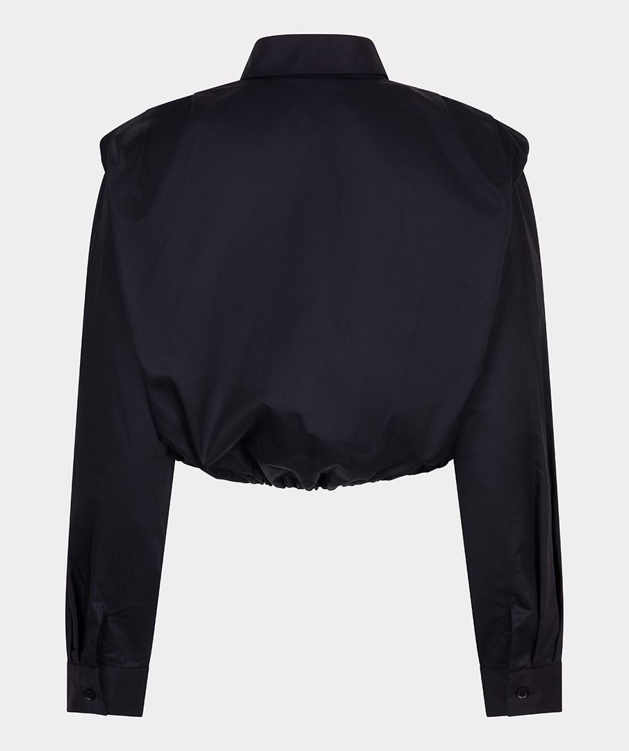 Esqualo Black Cropped Drawstring Poplin Blouse