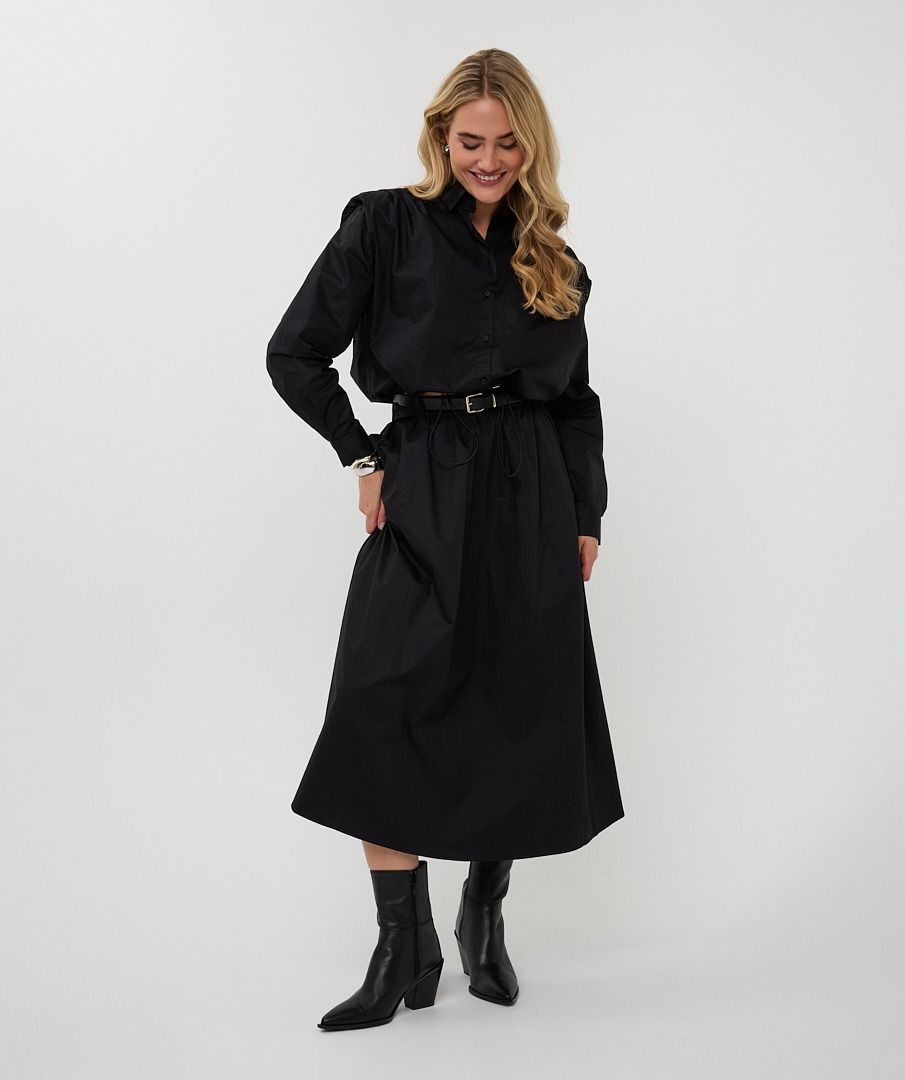 Esqualo Black Cropped Drawstring Poplin Blouse