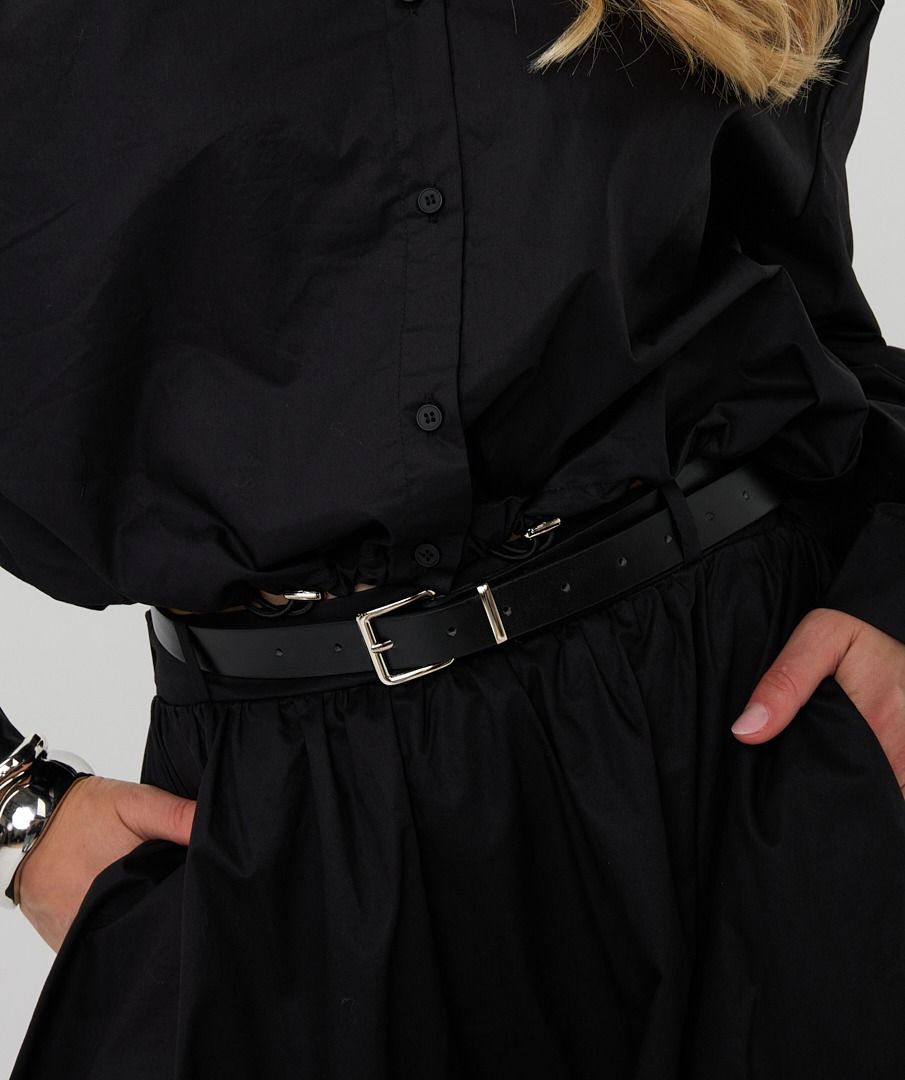 Esqualo Black Cropped Drawstring Poplin Blouse