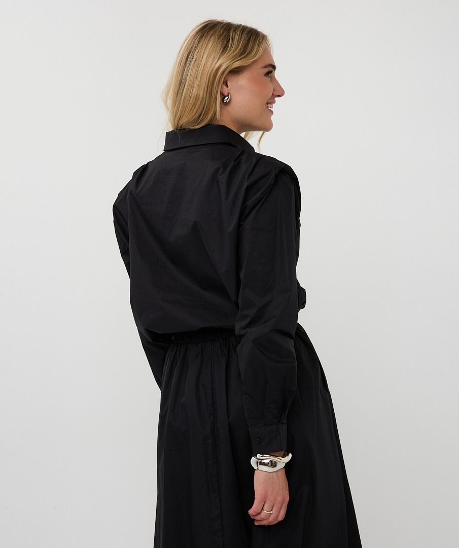 Esqualo Black Cropped Drawstring Poplin Blouse