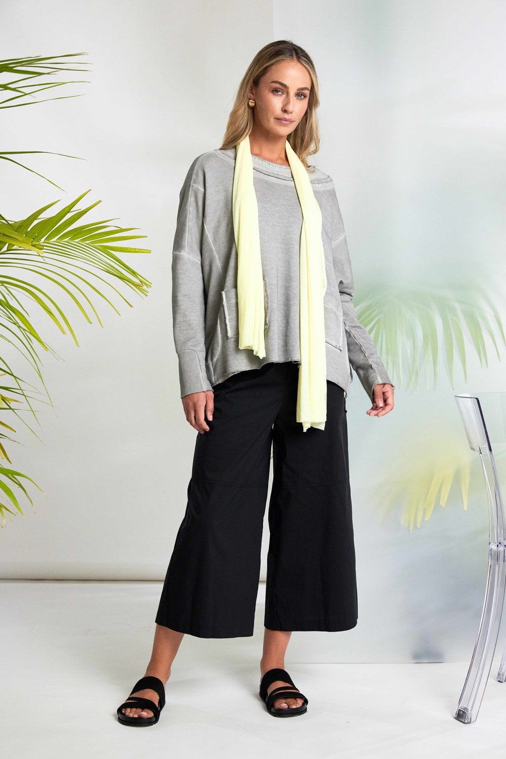 Naya Faded Washed Effect Round Neck Top With Pocket Detail