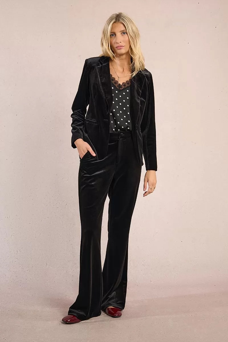 Molly Bracken Fitted Velvet Black Blazer