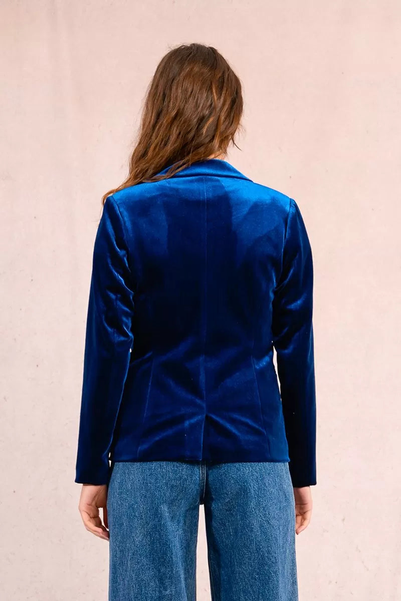 Molly Bracken Fitted Velvet Navy Blazer