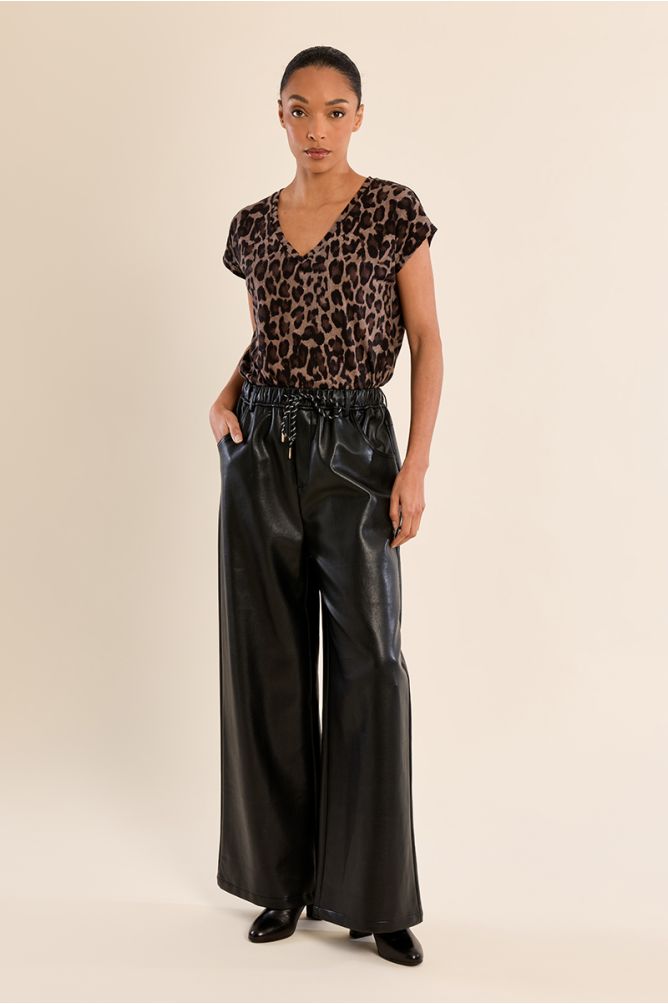 Molly Bracken Black Flared Faux Leather Trousers