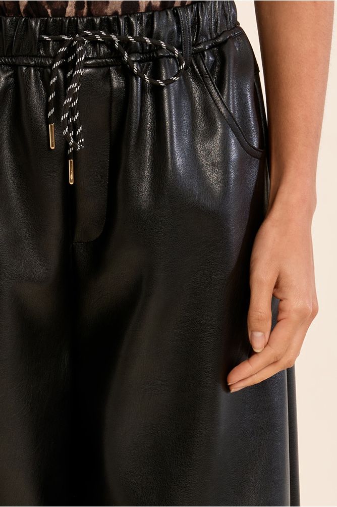Molly Bracken Black Flared Faux Leather Trousers