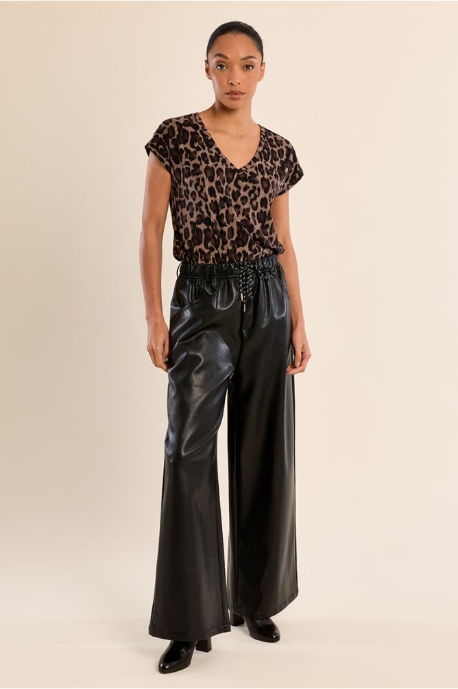 Molly Bracken Black Flared Faux Leather Trousers