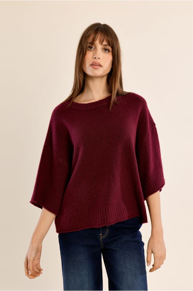Molly Bracken Dark Red Flared Knit Sweater