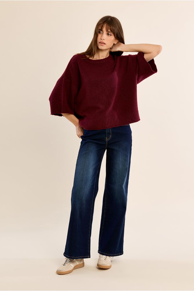 Molly Bracken Dark Red Flared Knit Sweater