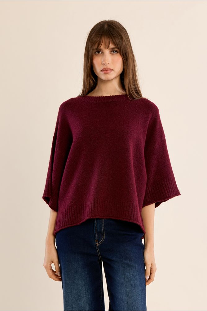 Molly Bracken Dark Red Flared Knit Sweater