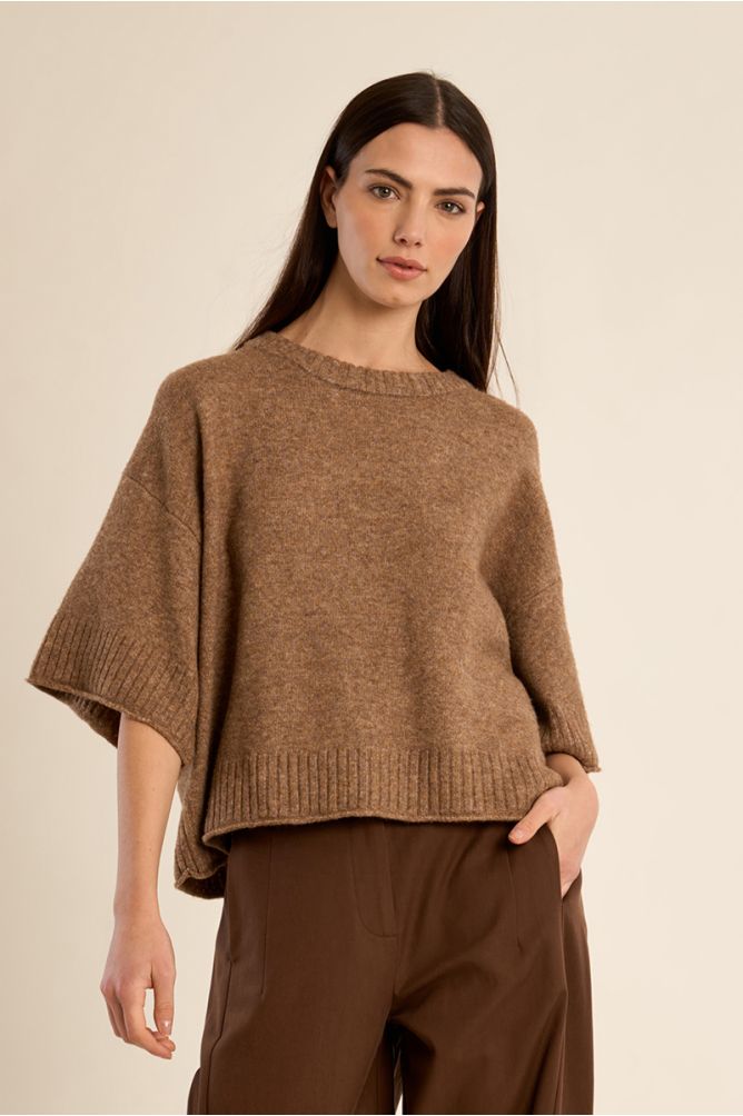 Molly Bracken Camel Flared Knit Sweater