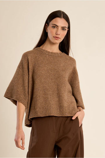 Molly Bracken Camel Flared Knit Sweater
