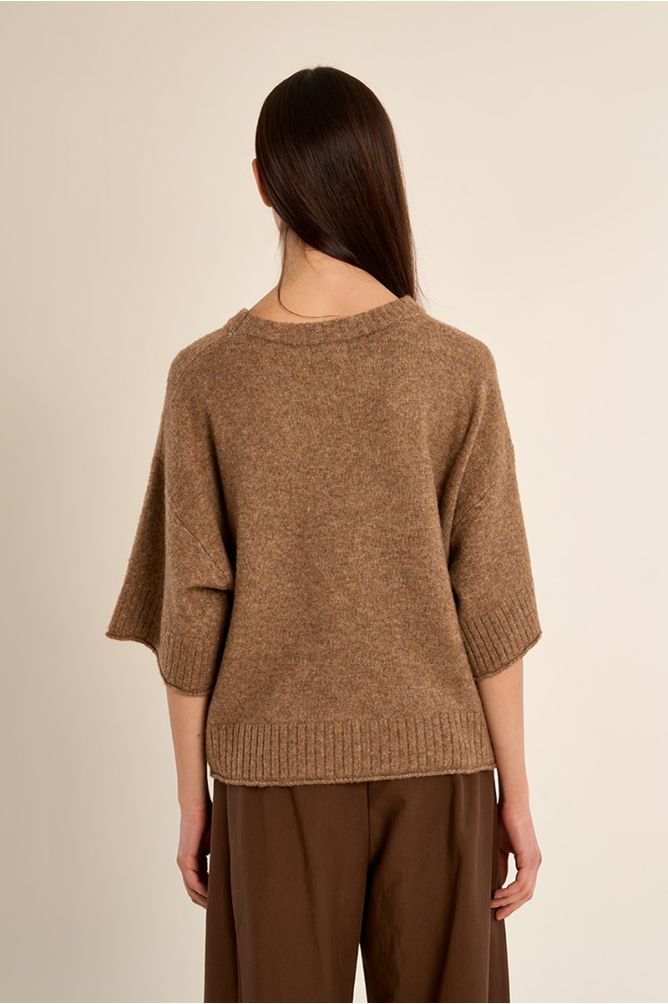 Molly Bracken Camel Flared Knit Sweater