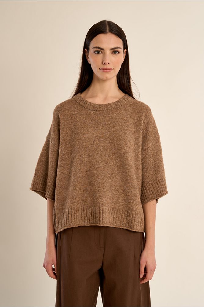 Molly Bracken Camel Flared Knit Sweater