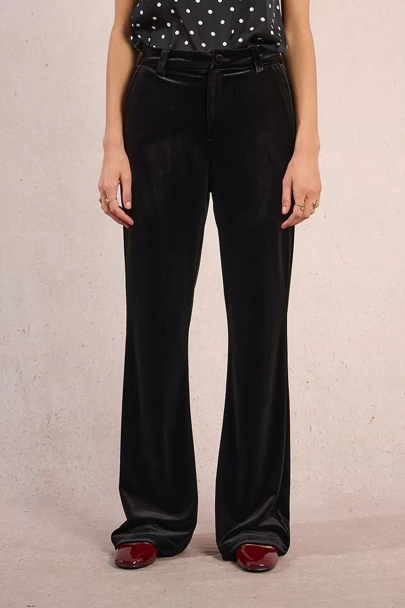 Molly Bracken Flared Velvet Black Trousers