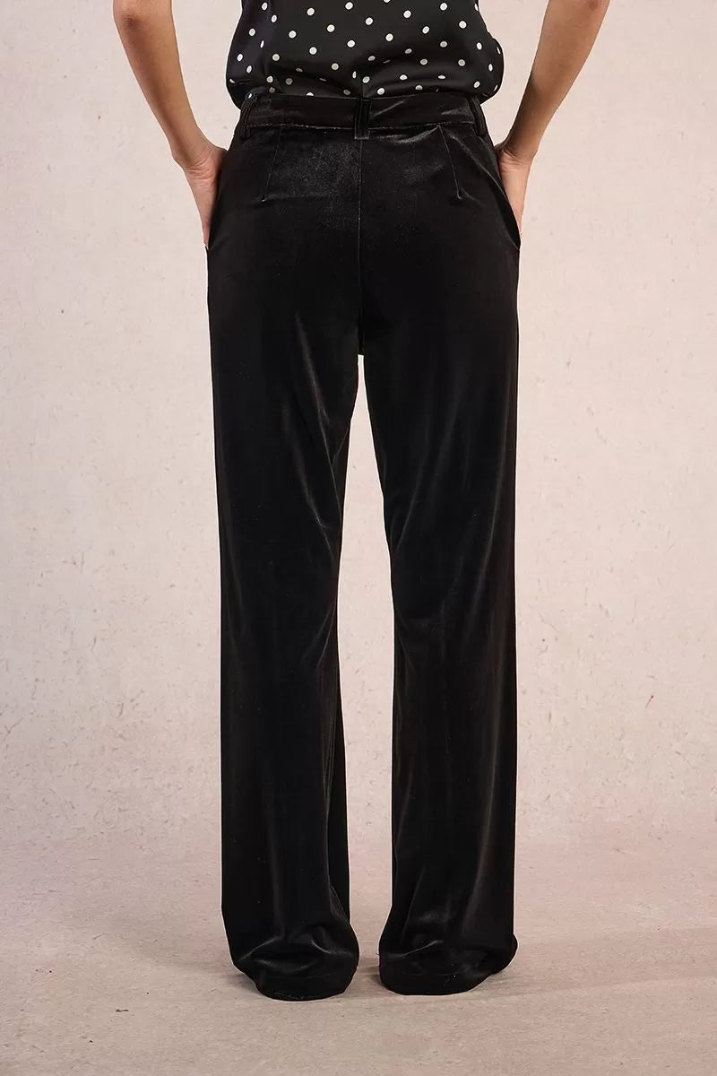 Molly Bracken Flared Velvet Black Trousers
