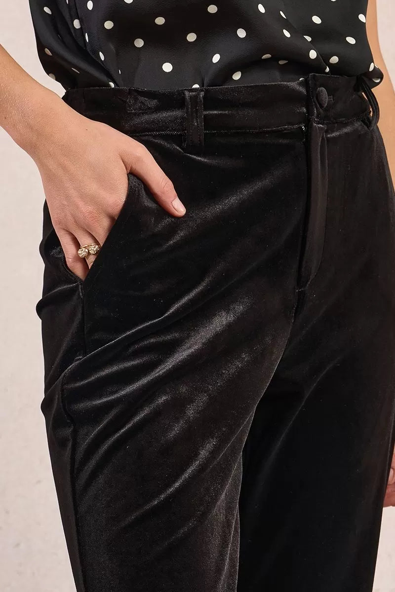 Molly Bracken Flared Velvet Black Trousers