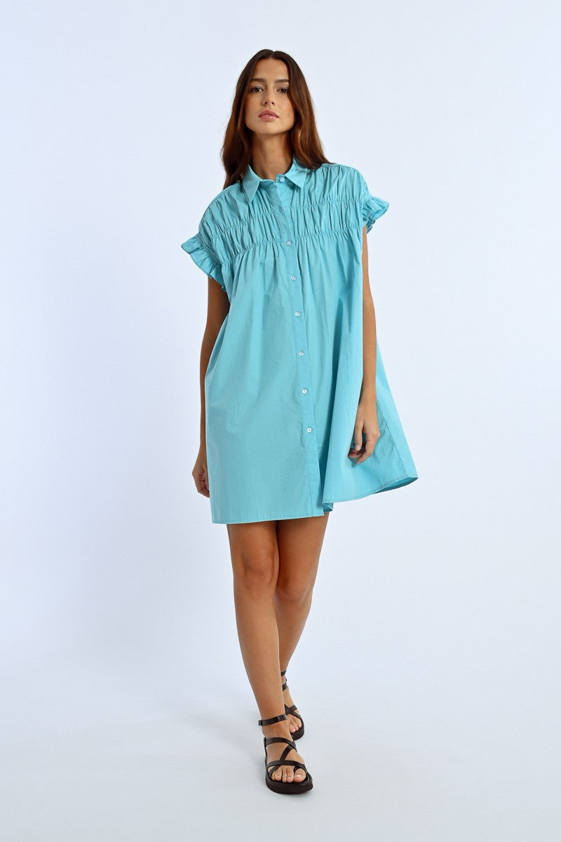 Lili Sidonio Ruffle Sleeve Turquoise Dress