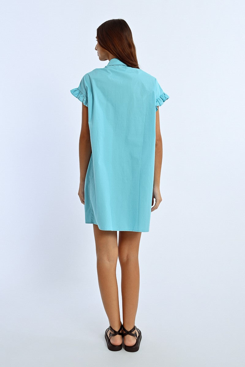 Lili Sidonio Ruffle Sleeve Turquoise Dress