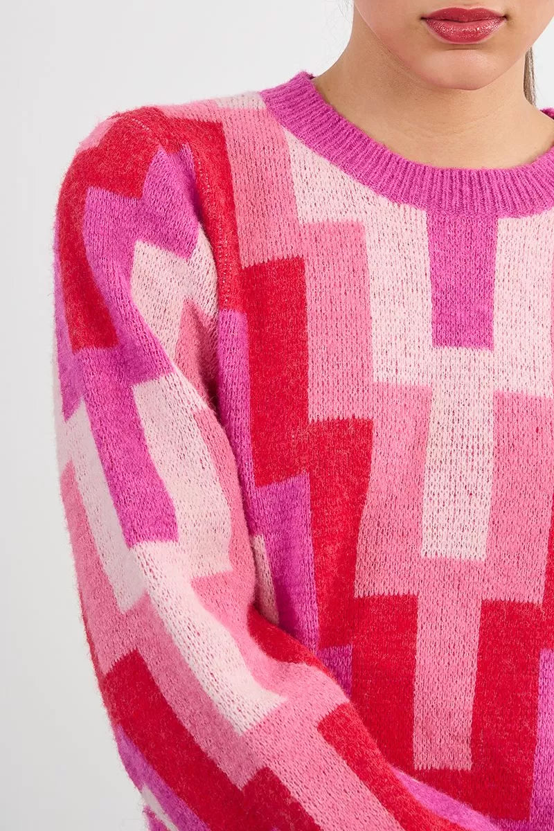 Molly Bracken Graphic Printed Fuschia Sweater