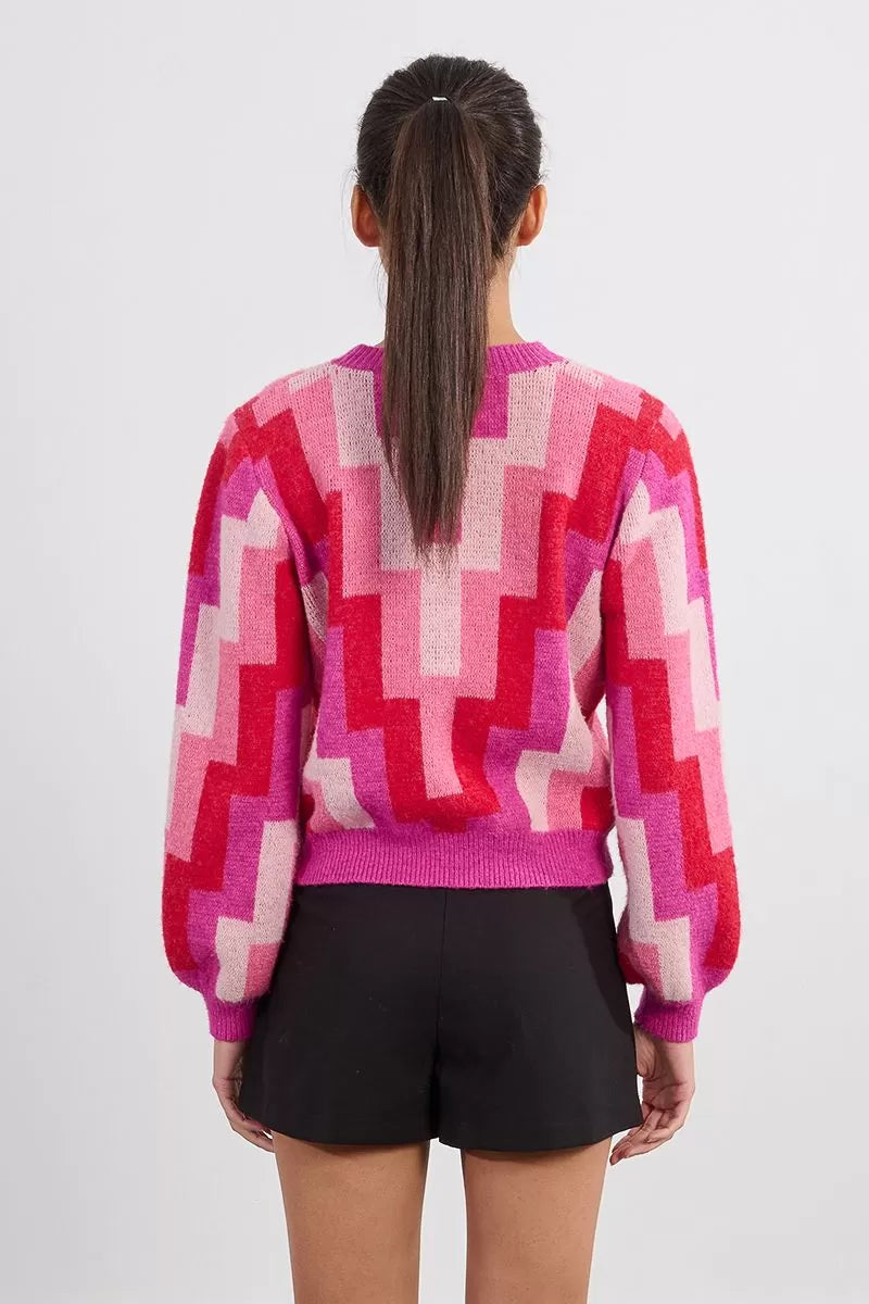 Molly Bracken Graphic Printed Fuschia Sweater