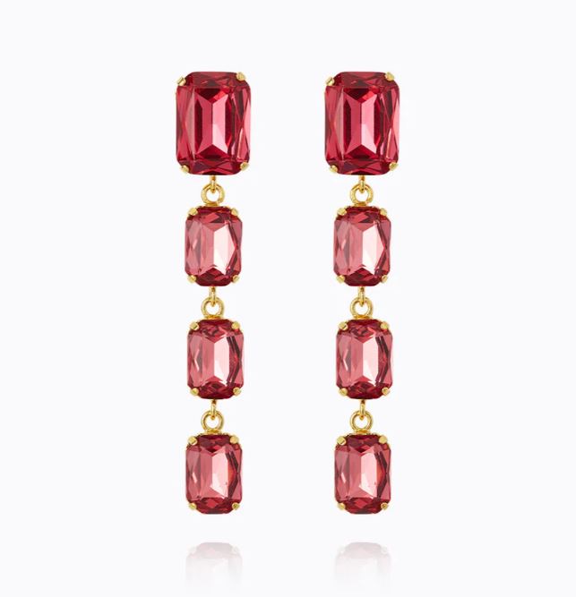 Caroline Svedbom Lydia Long Earrings Gold Mulberry Red