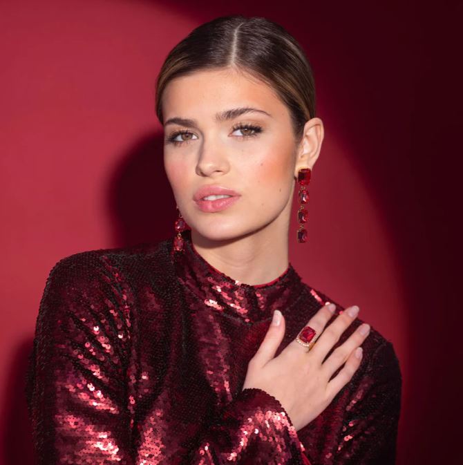 Caroline Svedbom Lydia Long Earrings Gold Mulberry Red