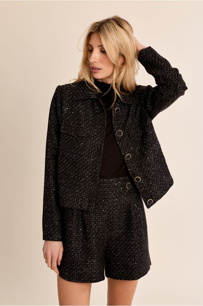 Molly Bracken High Waisted Tweed Black Shorts