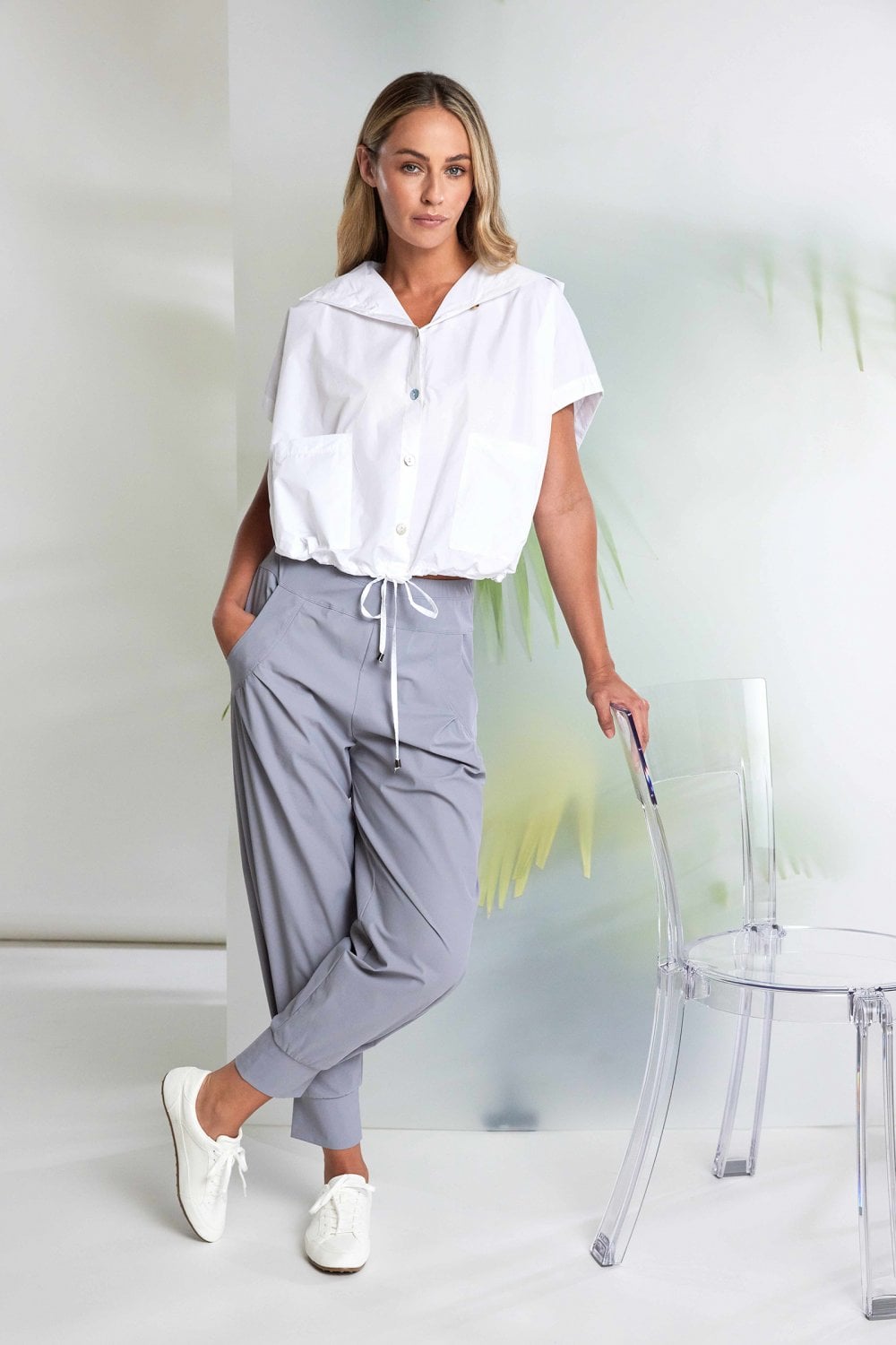Naya White Hooded top With Drawstring Hem And Pocket Detail