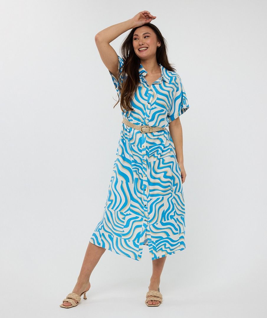 Esqualo Belted Blue Zebra Print Dress